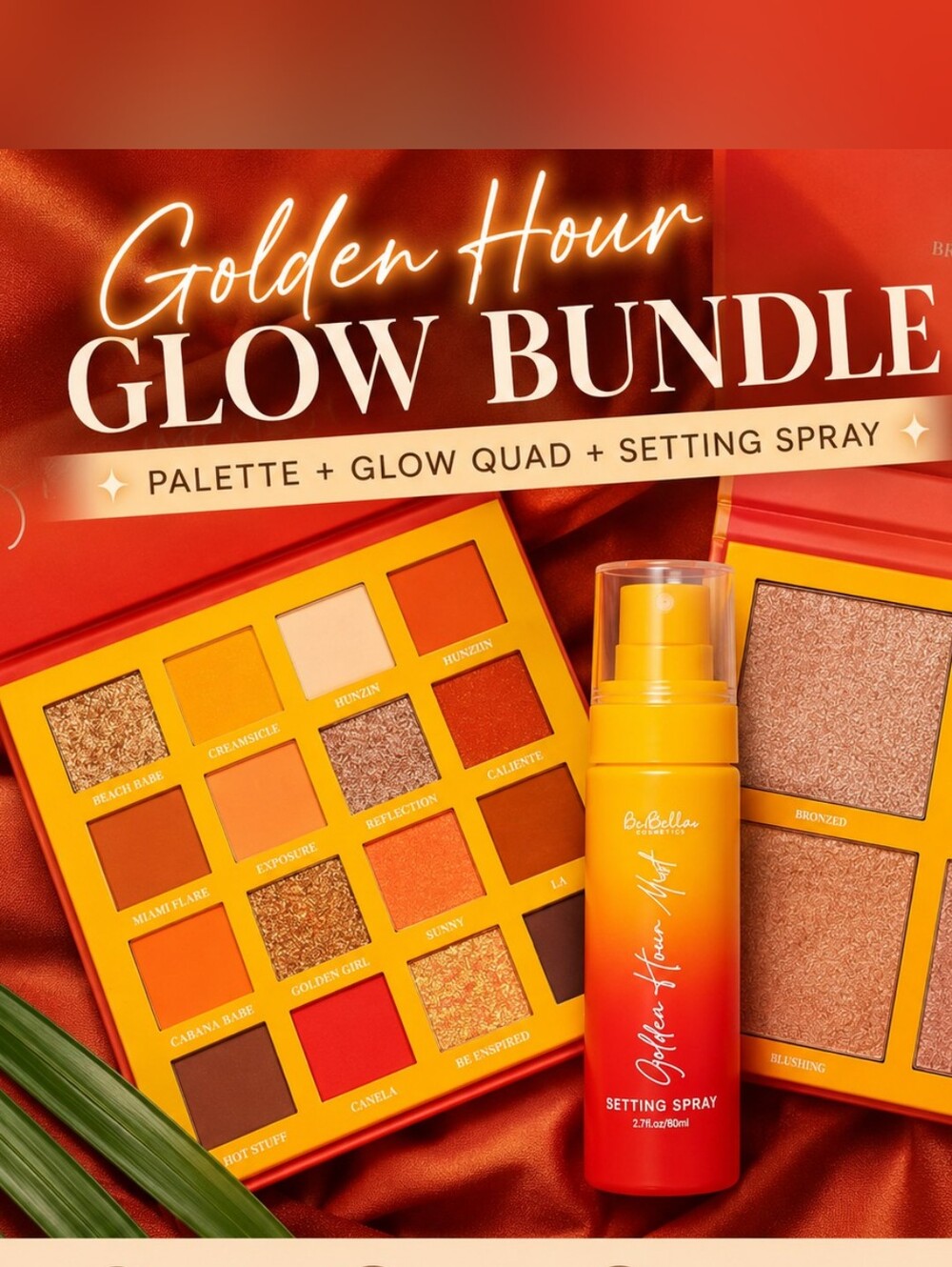 Golden Hour Glow Makeup Bundle | Palette + Glow Quad + Setting Spray